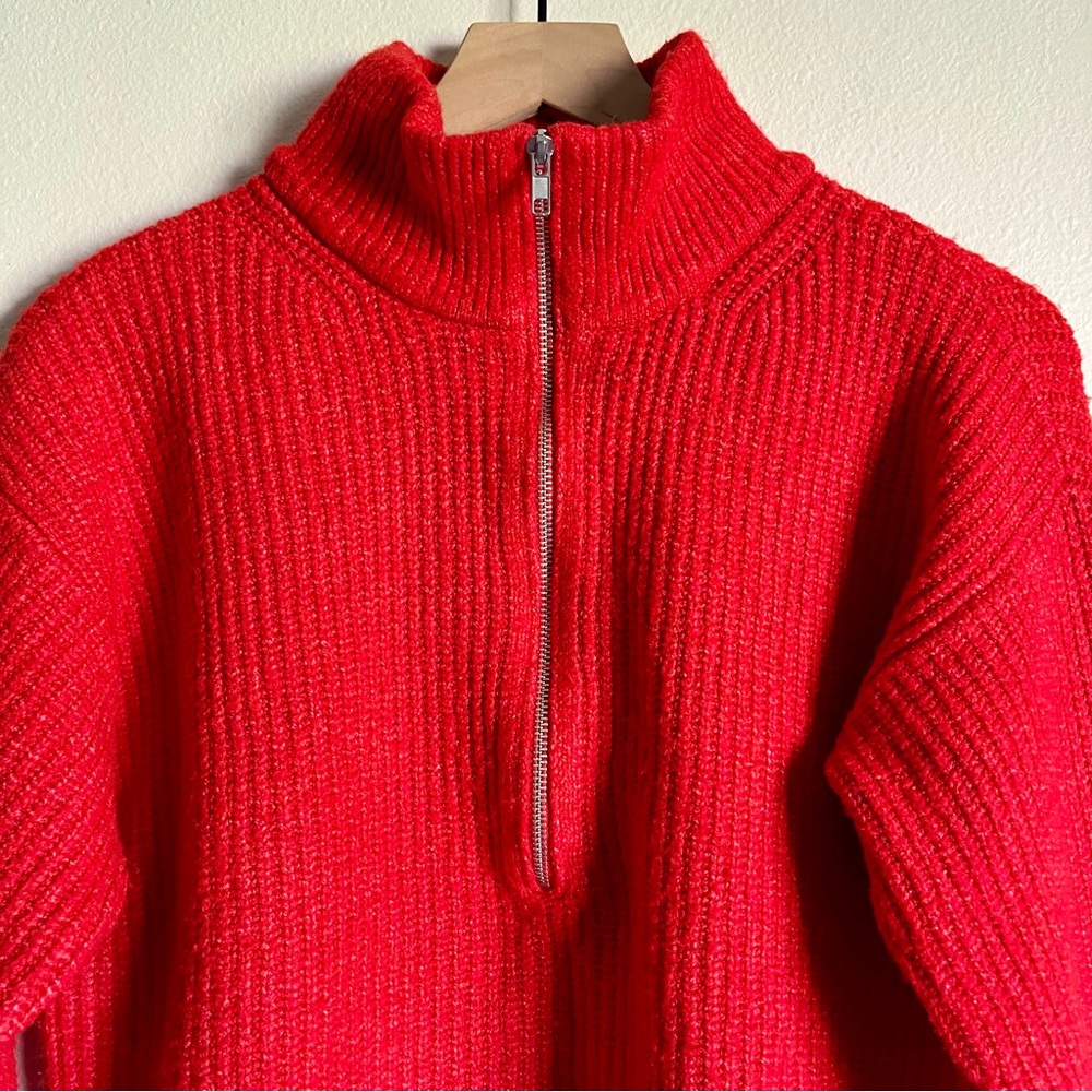 VINCE CAMUTO Half-zip Pullover Ribbed Knit Sweater Size Medium Red - Picture 6 of 13